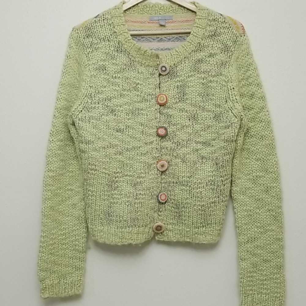 Granny Sweater Wool Blend Multicolor Cardigan Large